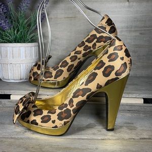 Coach Daisy Ocelot Animal Print Satin Bow Heels Shoes